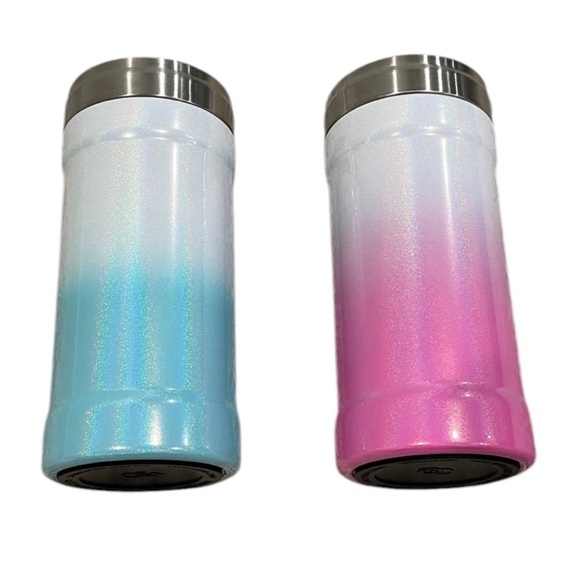 Two Glitzy 12 oz Can Cooler in Blue Teal Pink Sparkle Ombré Skinny Can Fit Shiny - Picture 11 of 16